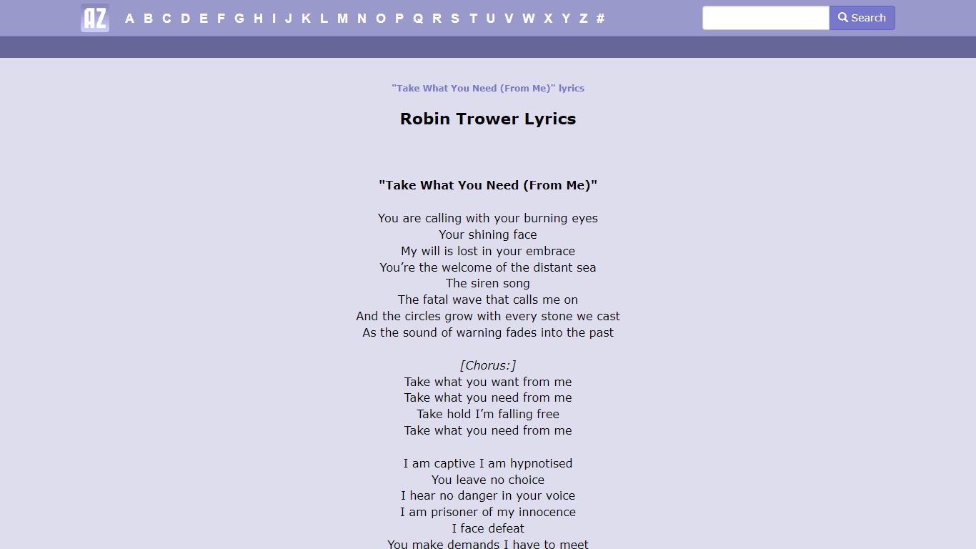 Robin Trower - Take What You Need (From Me) Lyrics | AZLyrics.com